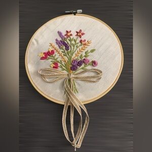 Floral Embroidered Wall Art with Bow 7 inch